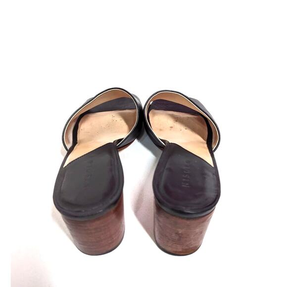 Nisolo Elizabeth Black Leather Slides Block Heel Sandals Open Toe 9.5 Preowned - Picture 5 of 13